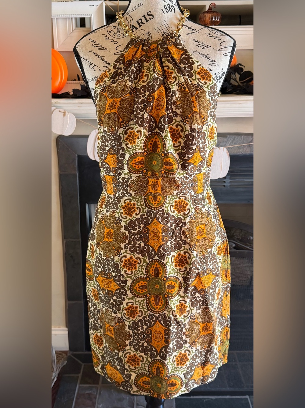 VTG Milly New York Silk Halter Chain Mini Dress 6 Retro Y2K Fall Autumn Event